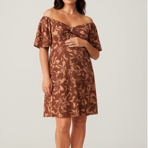 Ingrid + Isabel The Glow Maternity Shower Dress Tan Brown Floral Print Sz Small